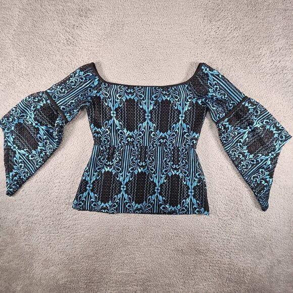 Venus Lace Off Shoulder Top‎ Women S Blue Black Y2K Witchy Whimsygoth Peasant - Picture 8 of 12